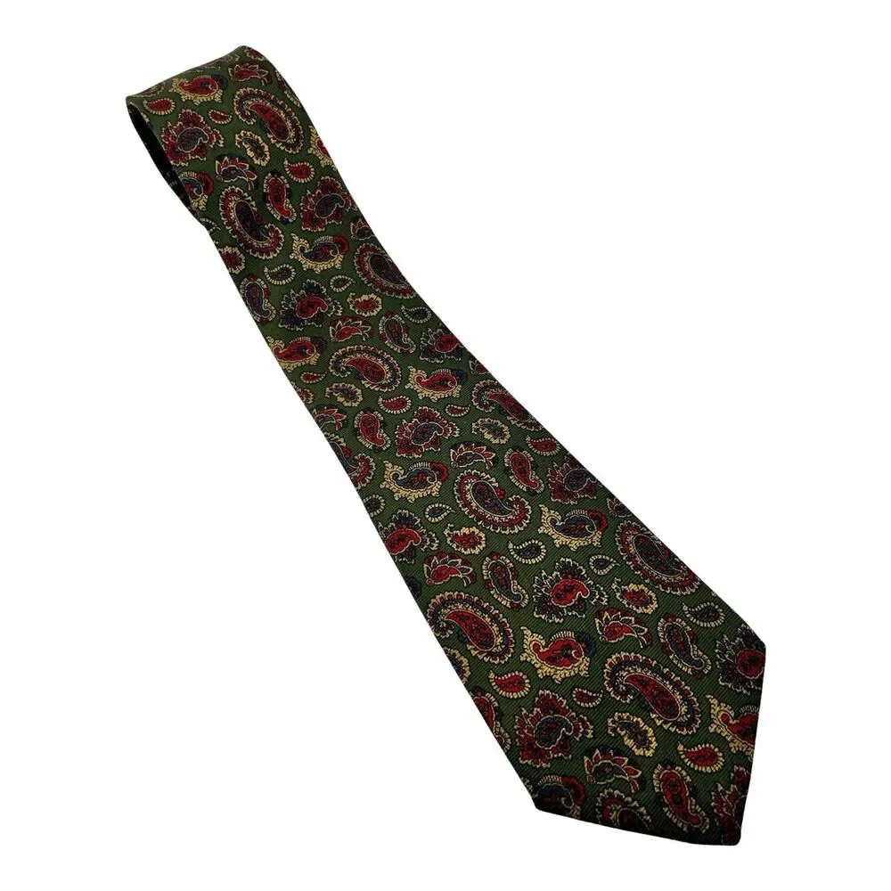 ATKINSONS Necktie Paisley Neck Tie Northern Ireland 100% Silk Green Made in U.K.